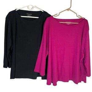 Draper's & Damon's Women's 3X Long-Sleeve Tunic Tops Black & Magenta